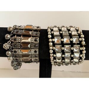 Vintage Boho Tribal Fashion Stretch Bracelets Set Oxidized Silver Color Beaded